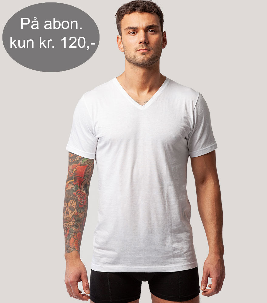 Hvid bambus t-shirt med V-hals kun kr. 120